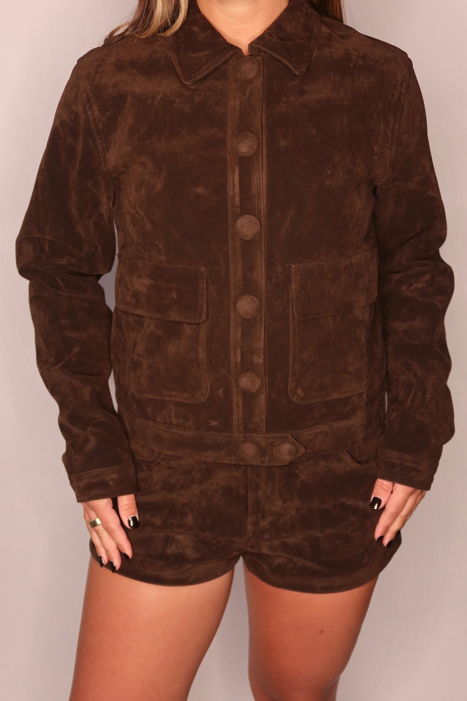 The Greta Suede Button Jacket