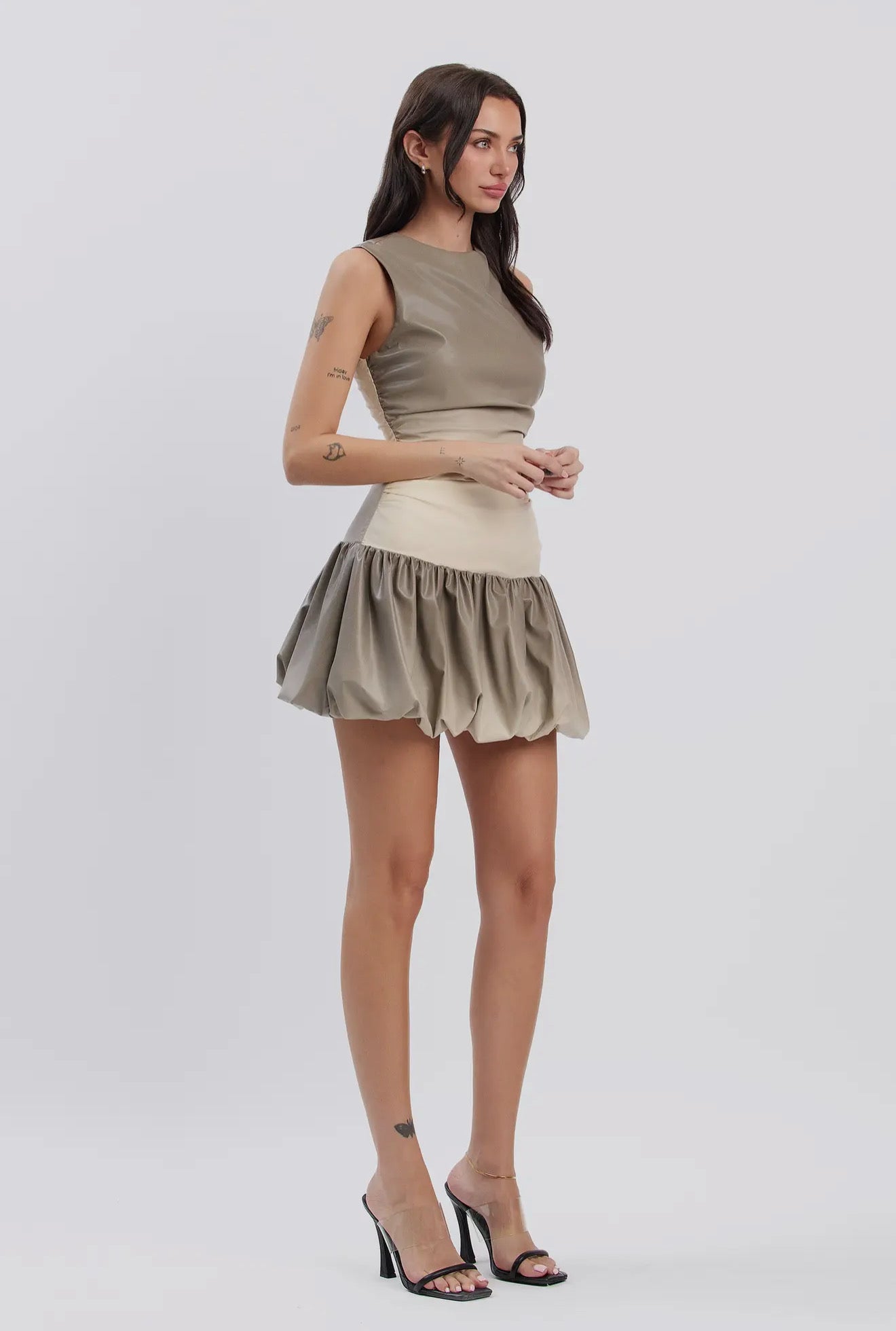 Ombre Effect Pleather Mini Bubble Dress