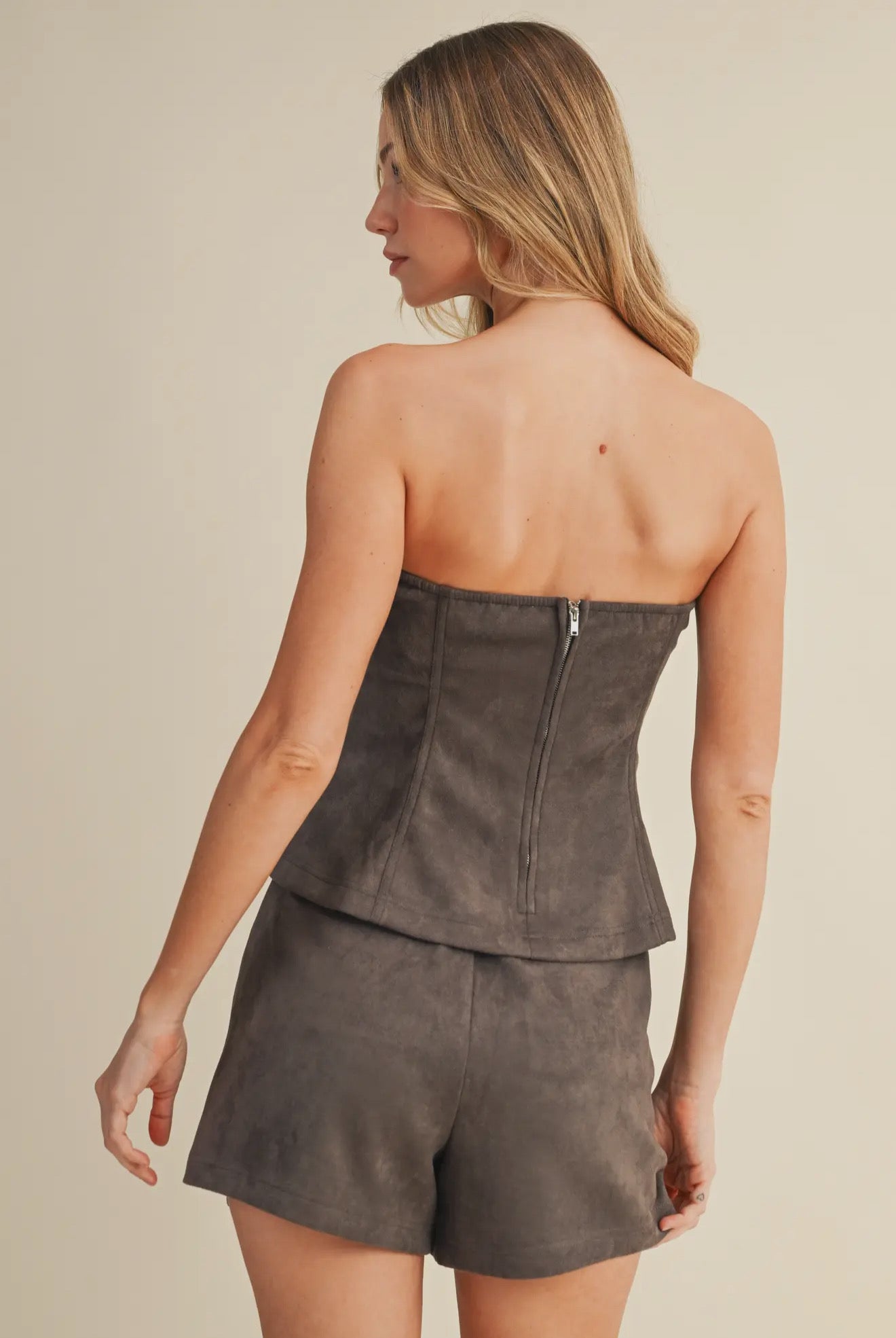 Suede Peplum Top and Shorts