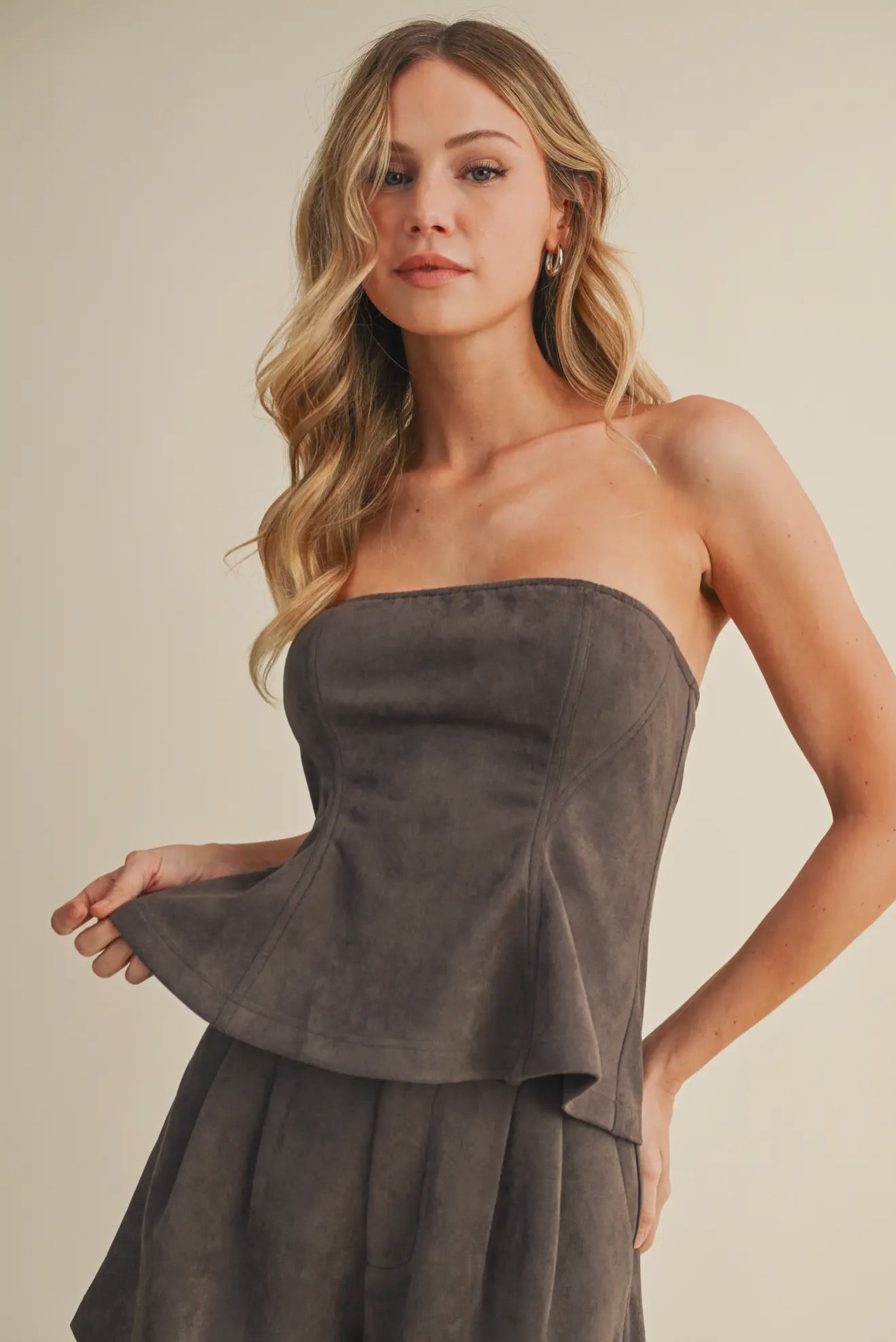 Suede Peplum Top and Shorts
