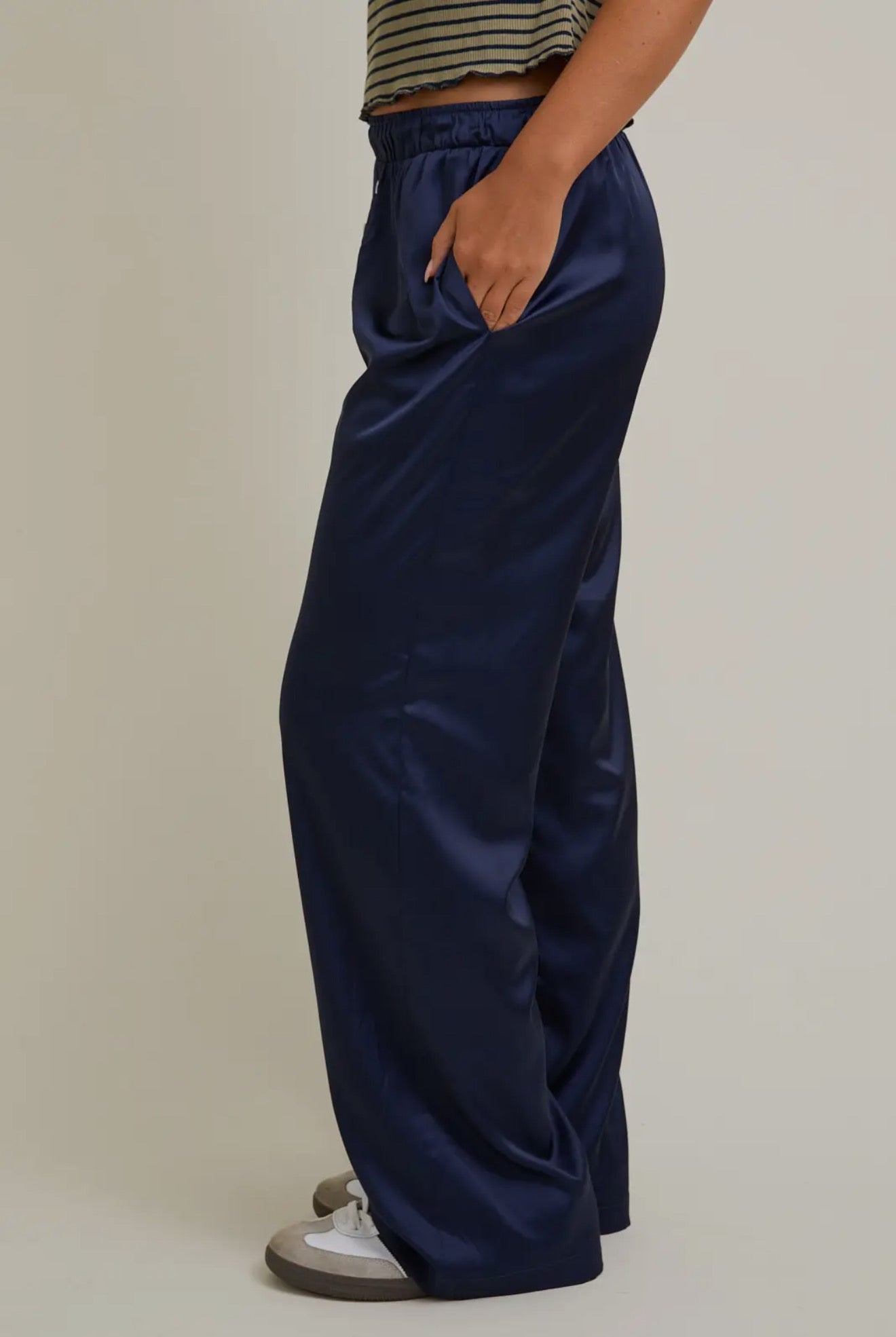 Mid-Waisted Wide Leg Satin Pants