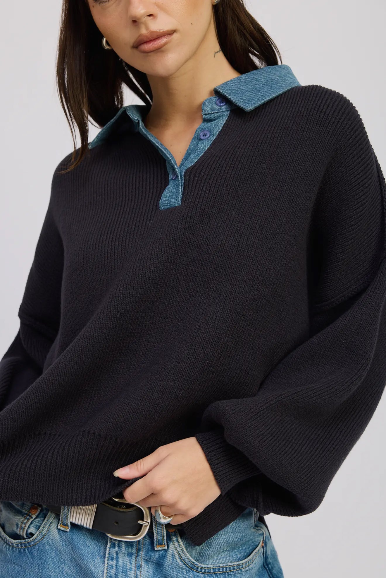 Contrasted Oversize Sweater with Collar