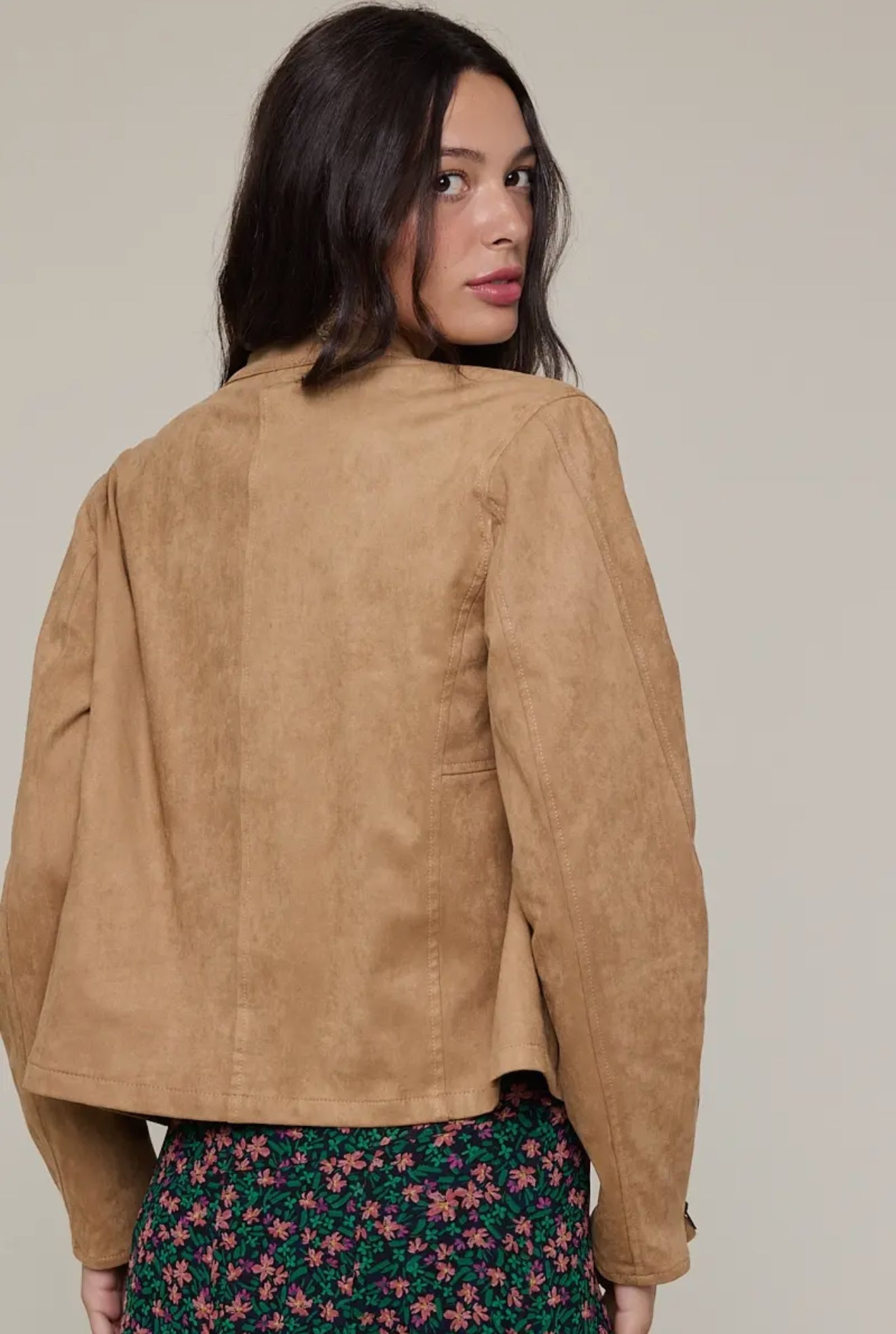 Suede Solid Color Neck Buttons Casual Jacket