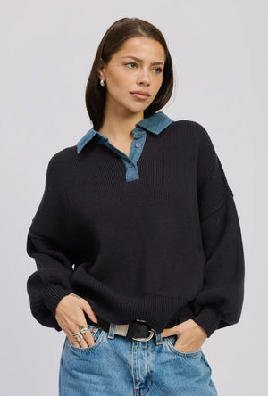 Contrasted Oversize Sweater with Collar