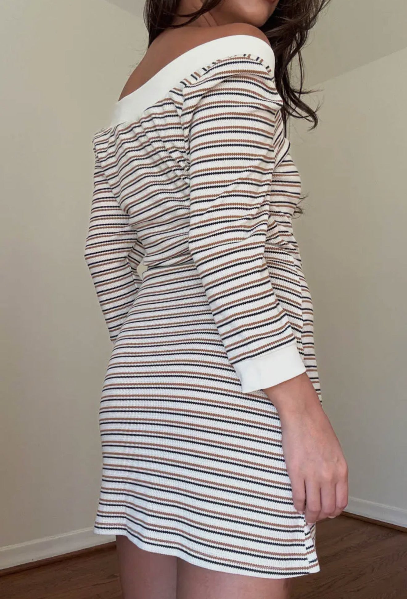 Boat Neck Low Back Mini Dress