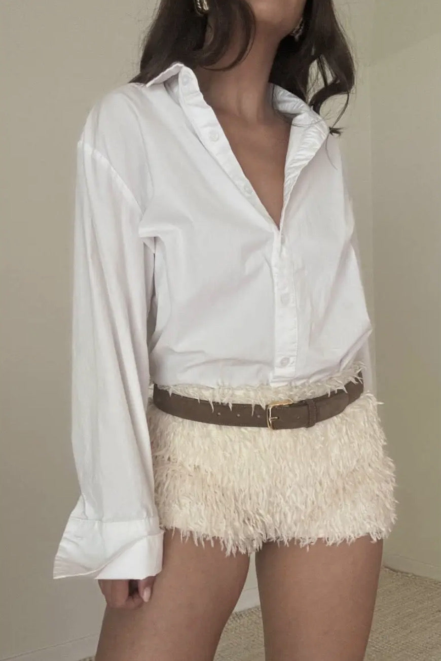 Feather Effect High Elastic Waist Shorts