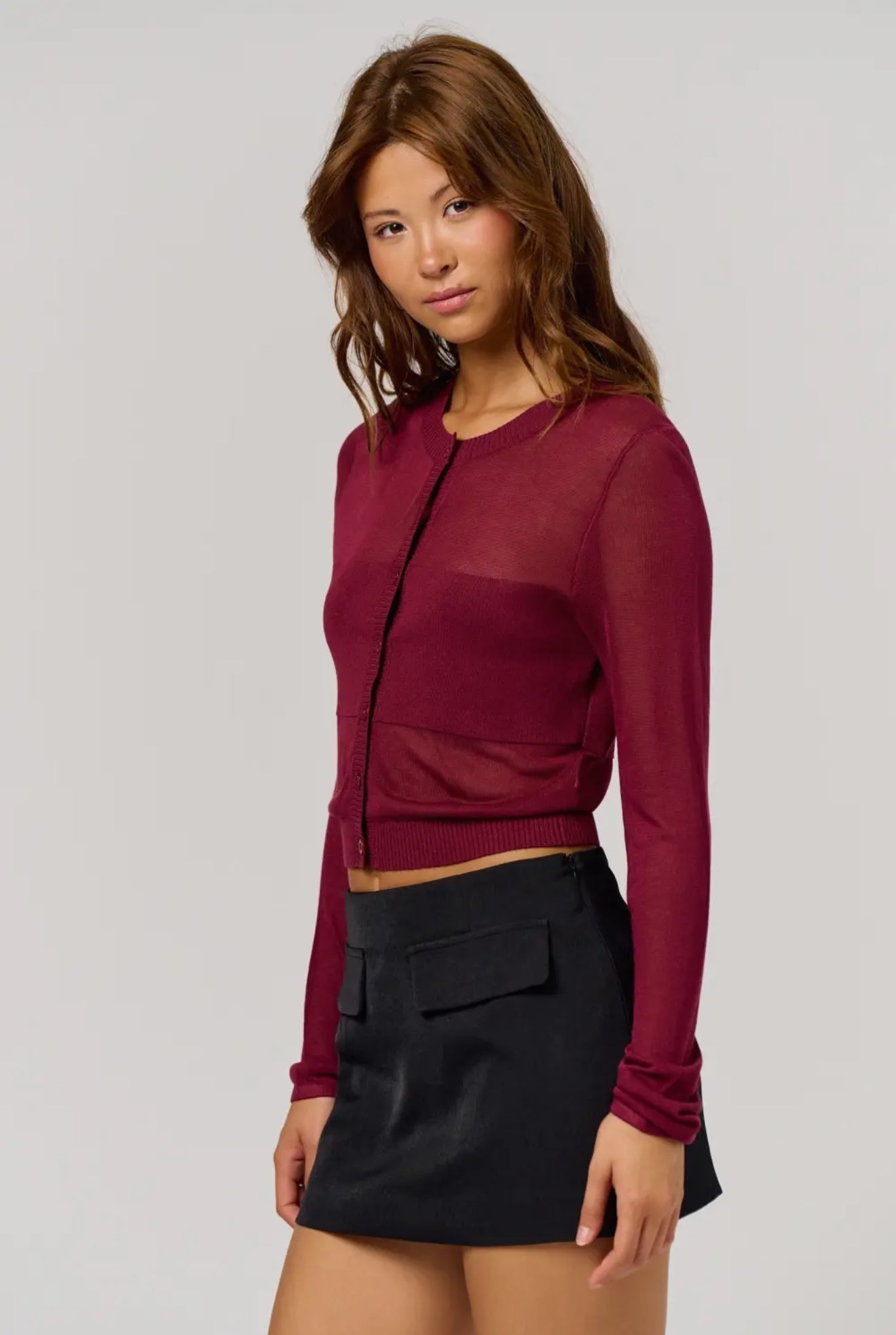 Burgundy Cardigan Top