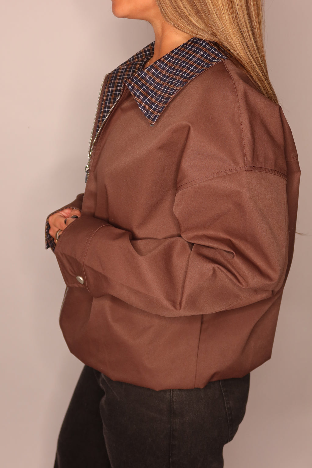 The Hudson Plaid Trim Jacket