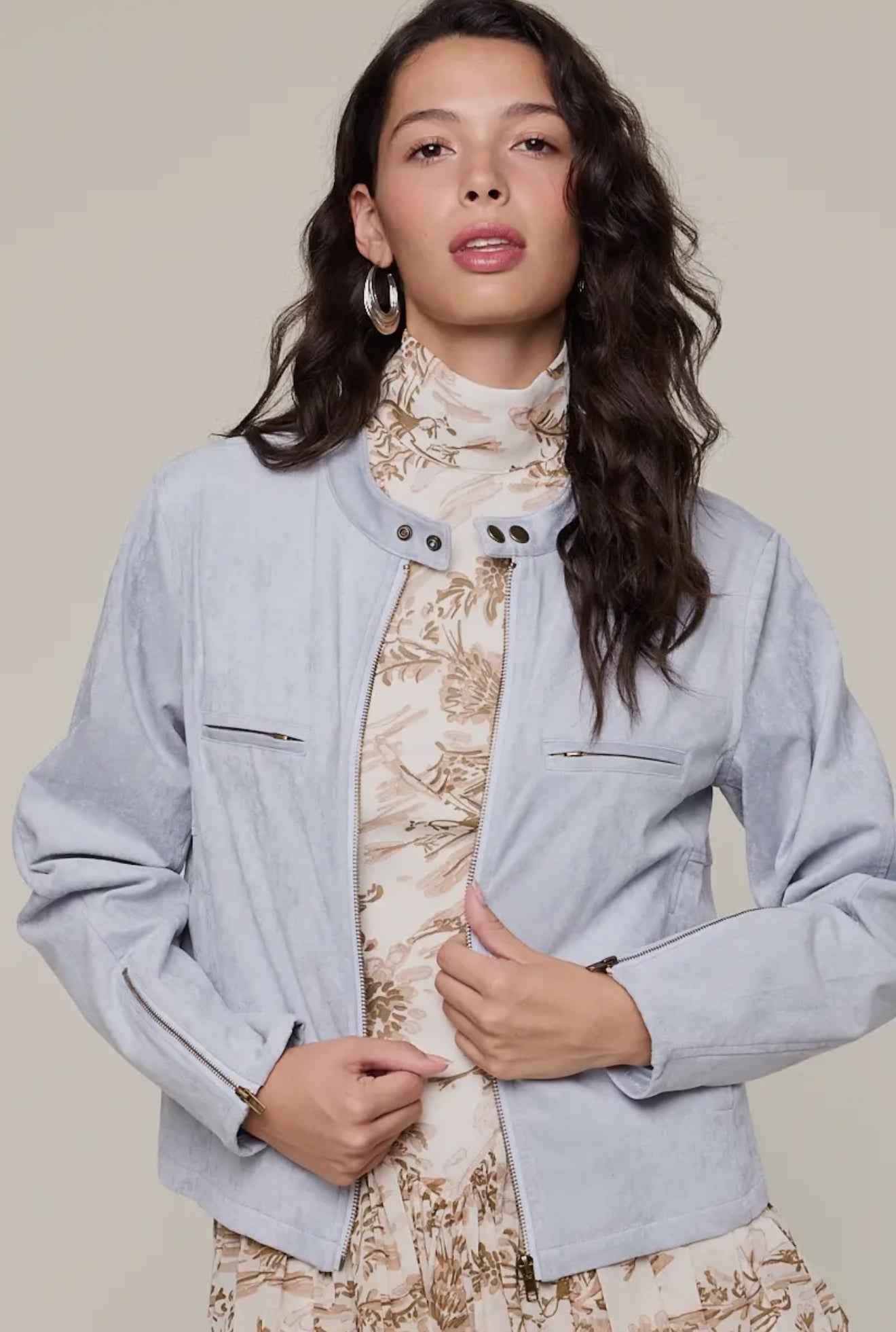Suede Solid Color Neck Buttons Casual Jacket