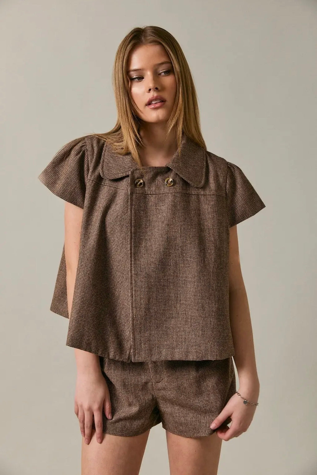 Puff Sleeve Houndstooth Top