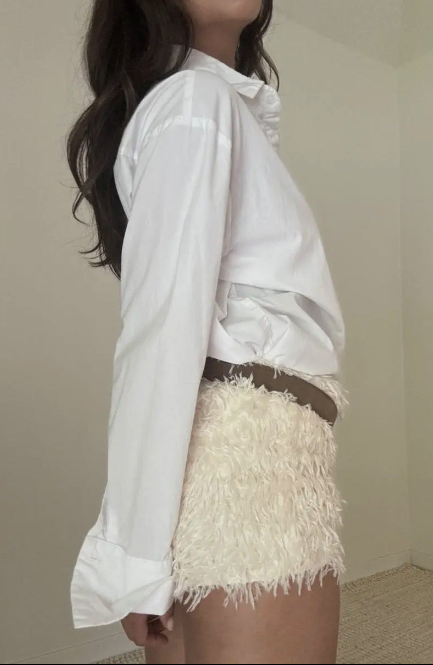 Feather Effect High Elastic Waist Shorts