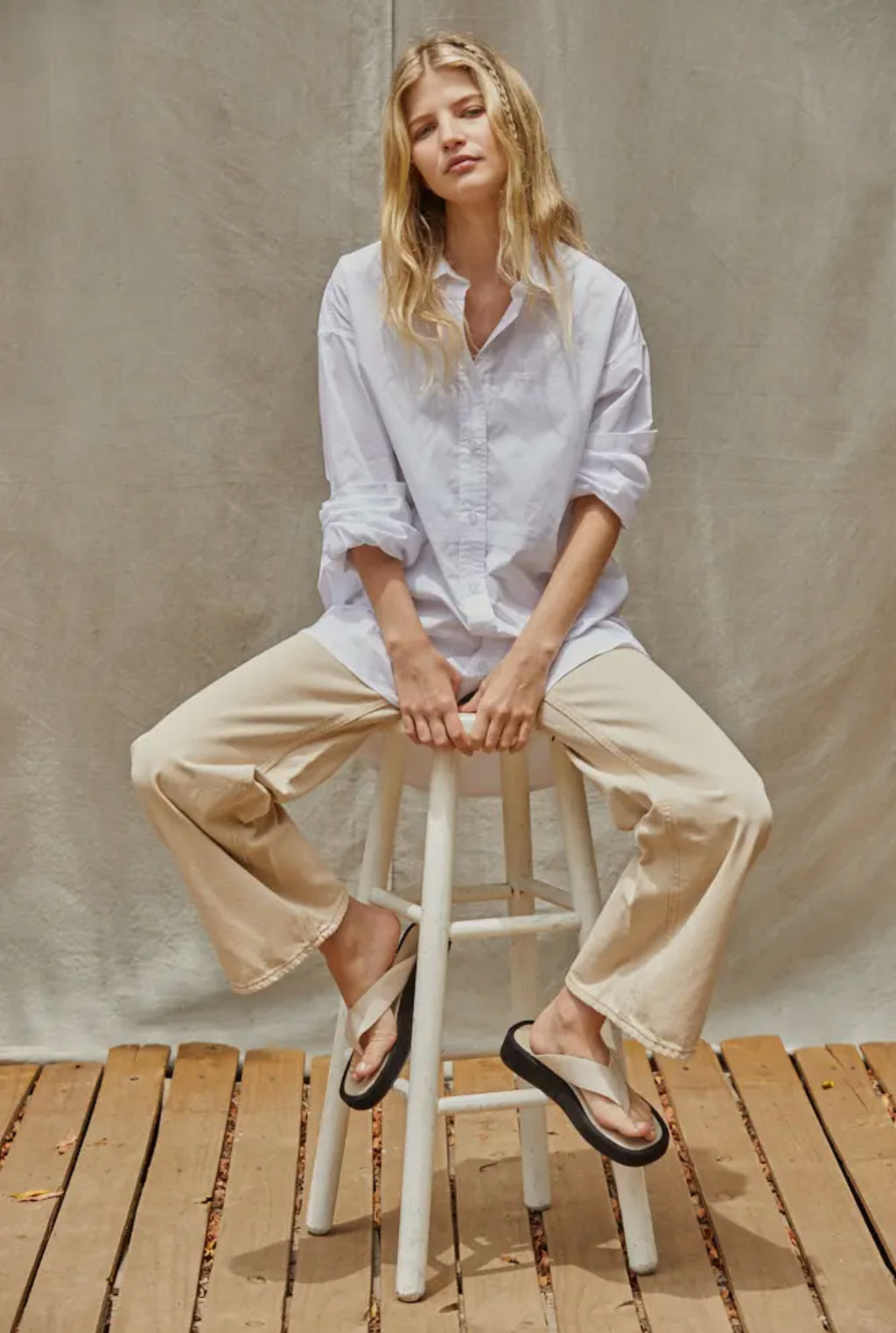 Woven Cotton Button Down Collar Neck Shirt