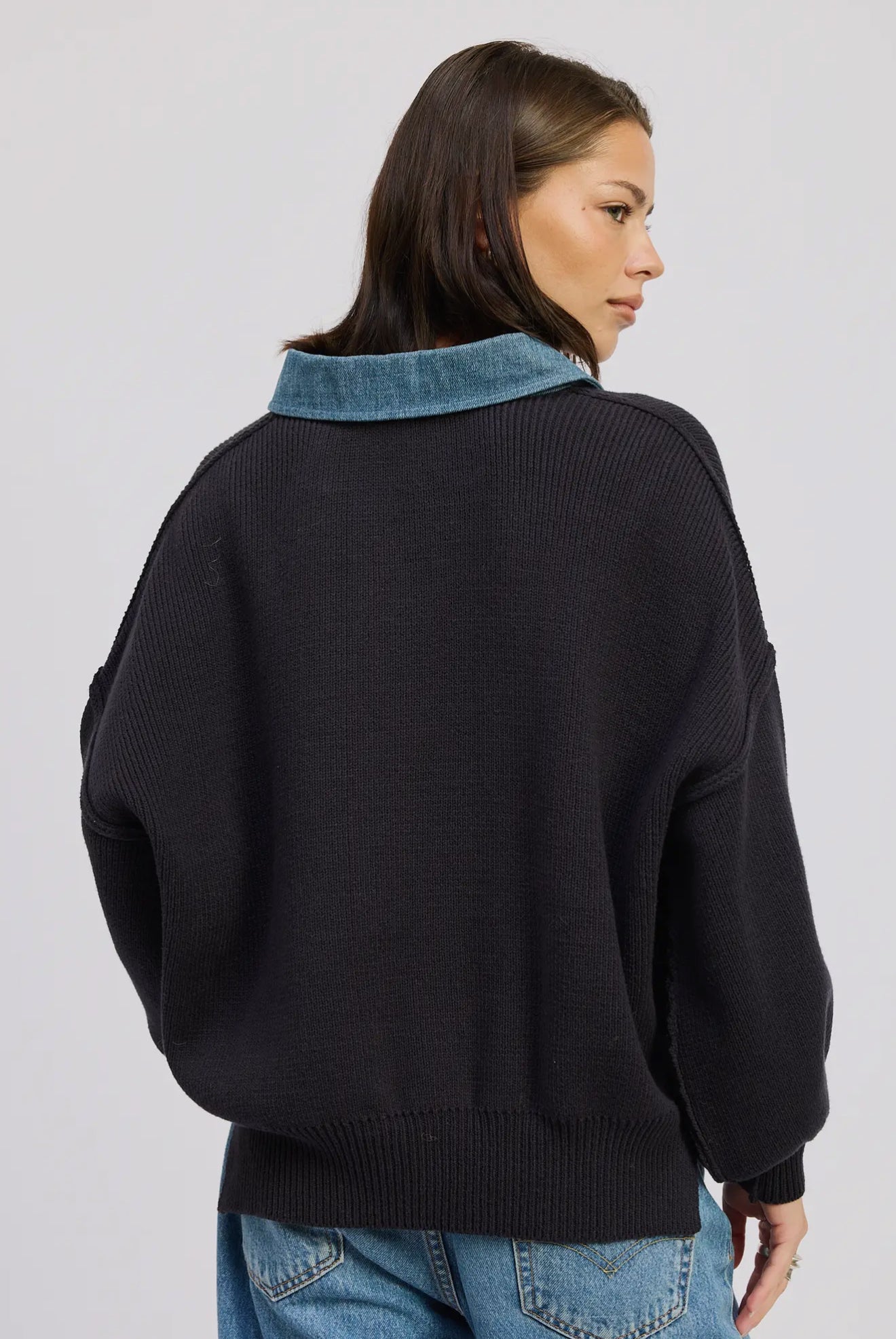 Contrasted Oversize Sweater with Collar