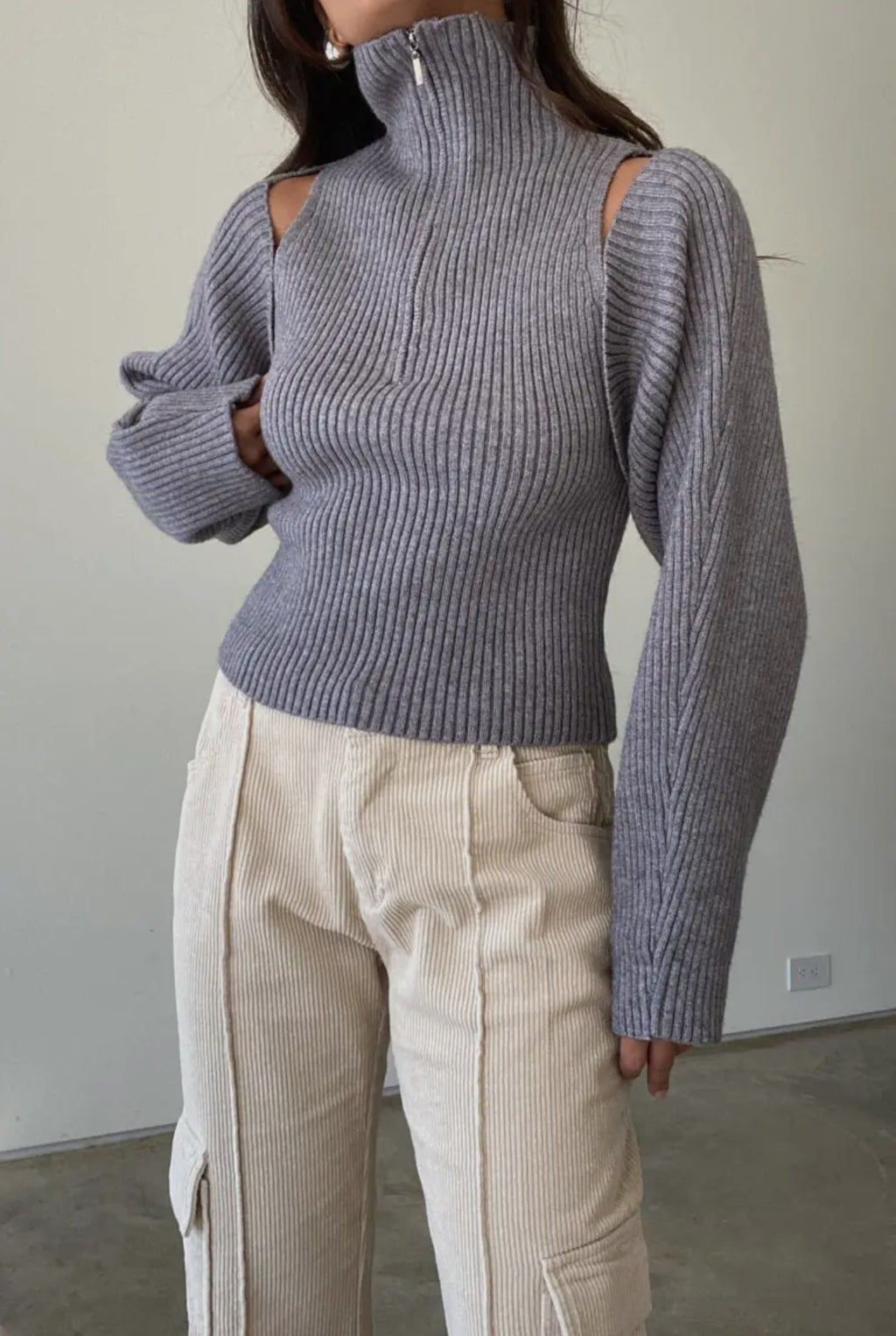 Front Half Zip Knit Top and Bolero Set