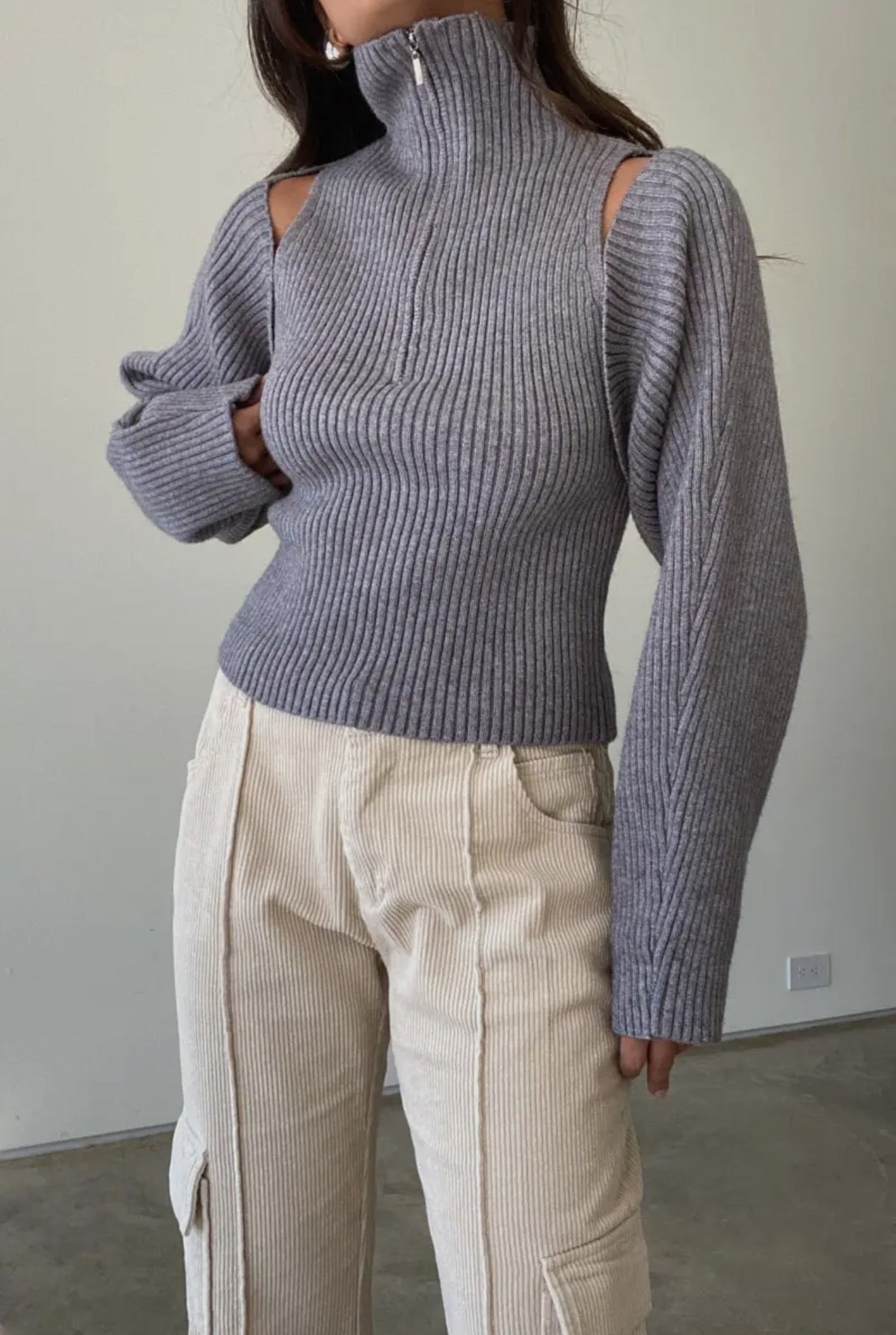 Front Half Zip Knit Top and Bolero Set