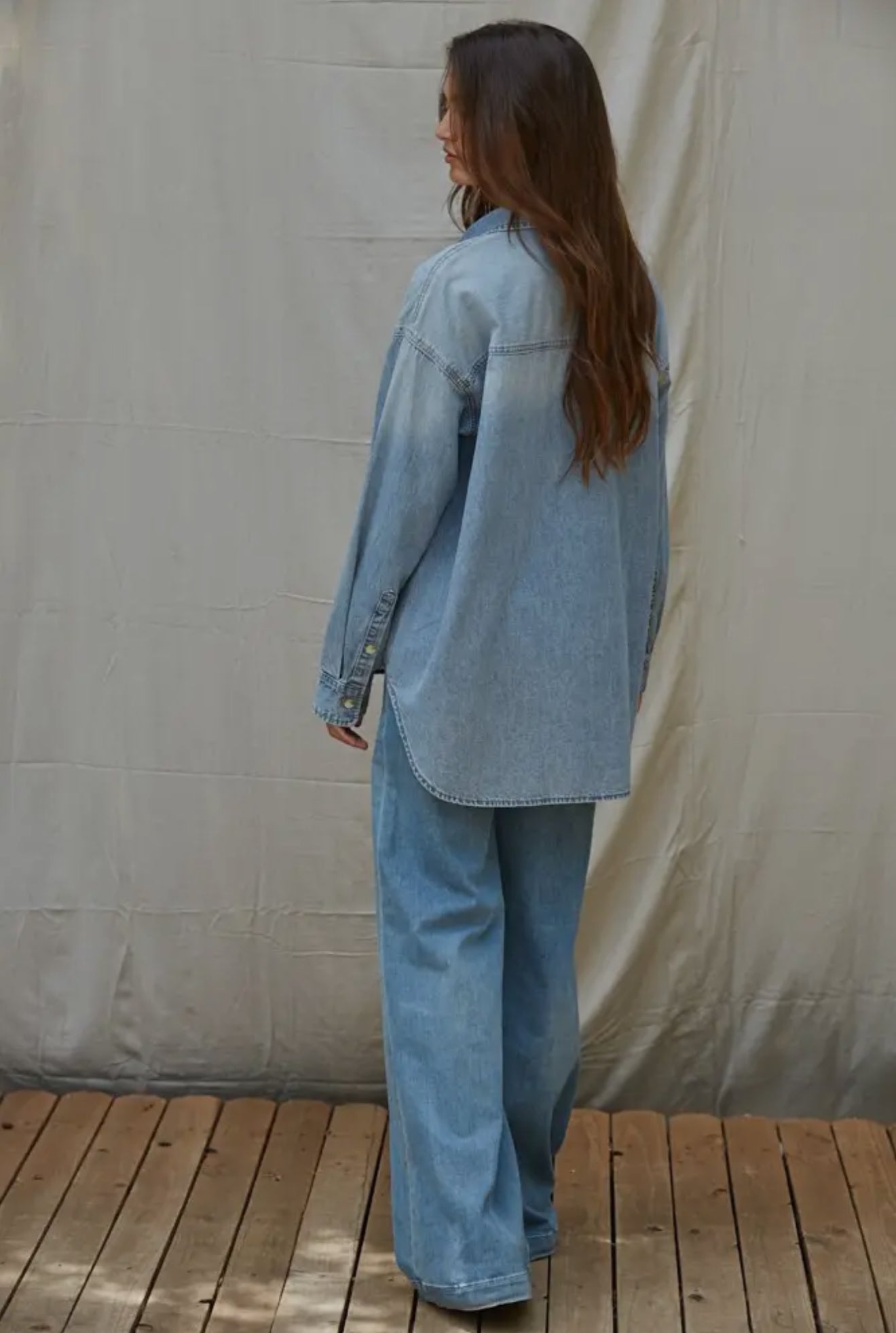 Woven Cotton Denim Button-Down Long Sleeve Shirt
