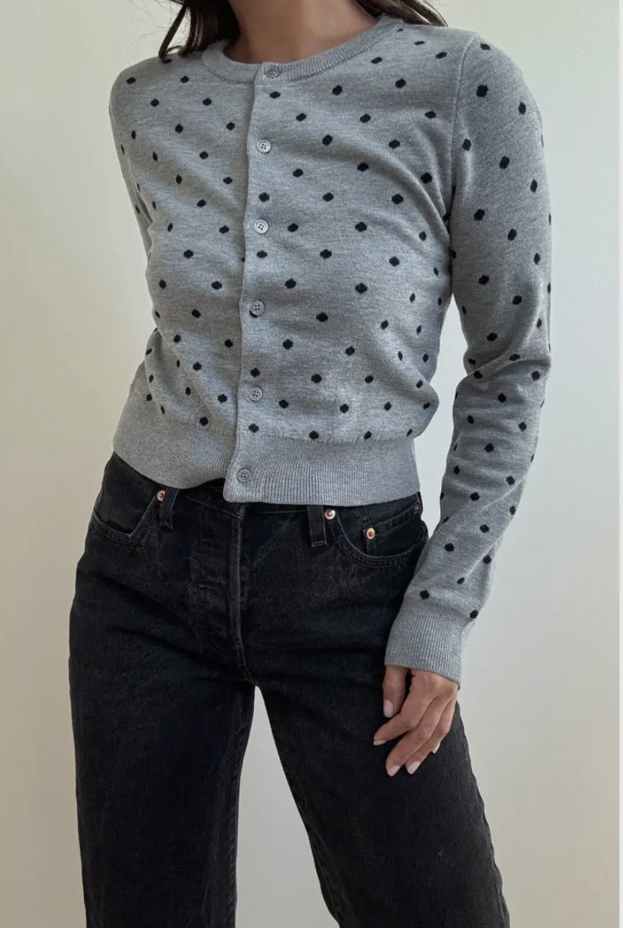Polka Dot Knit Button Down Cardigan