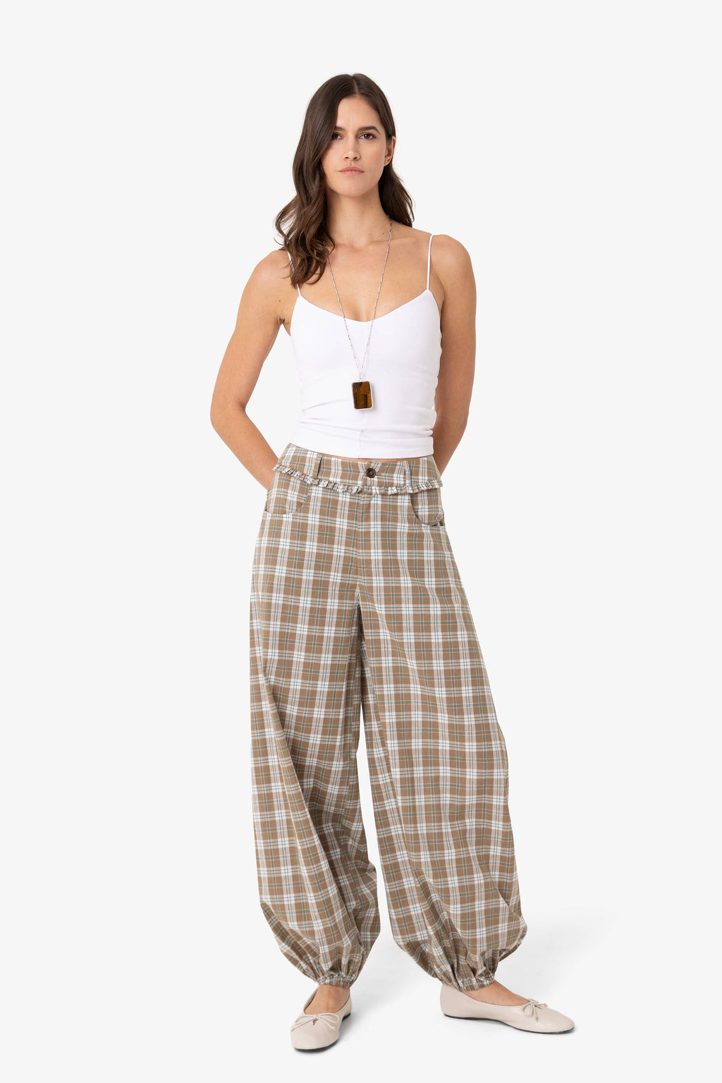 Esme Green Check Balloon Trousers