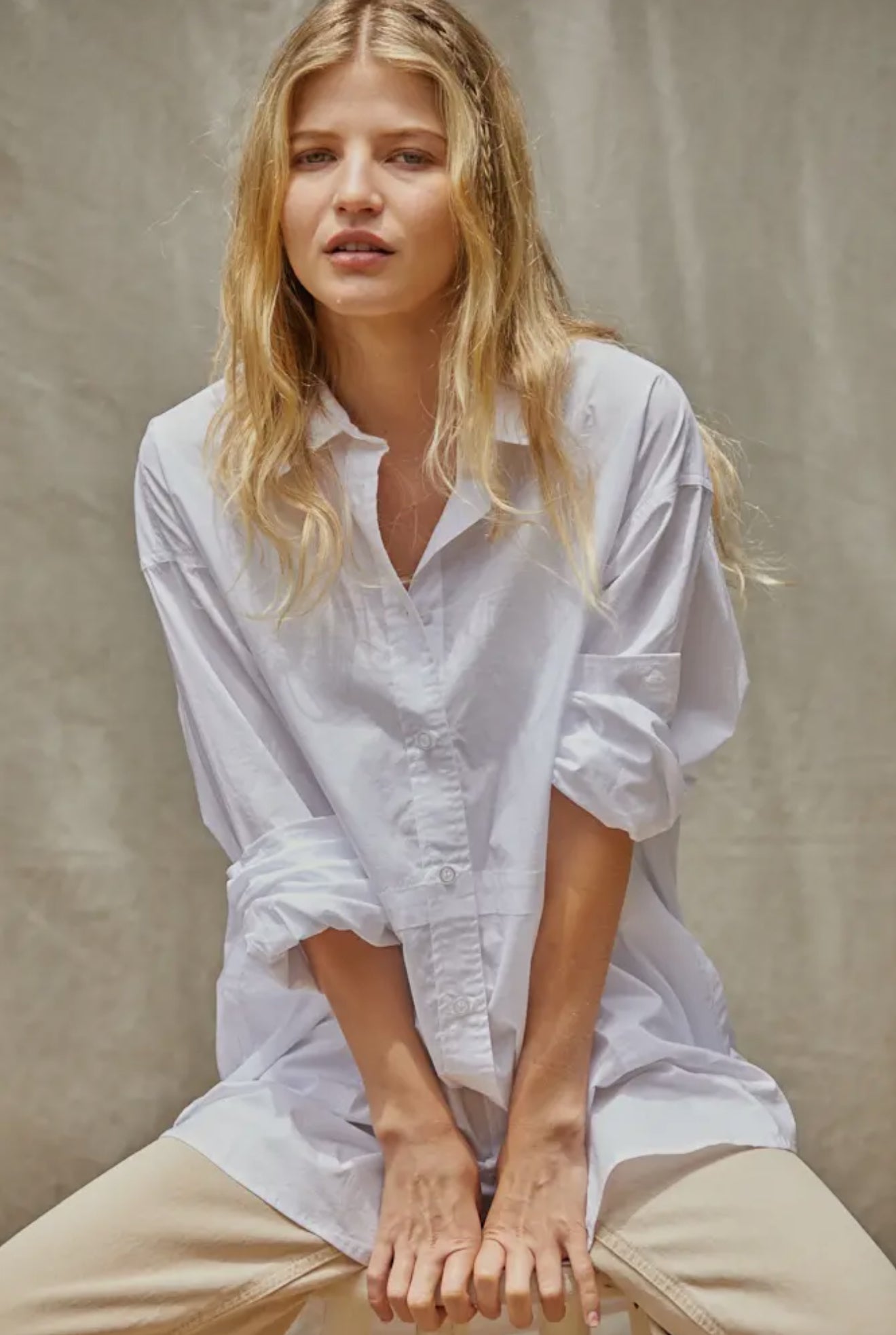 Woven Cotton Button Down Collar Neck Shirt