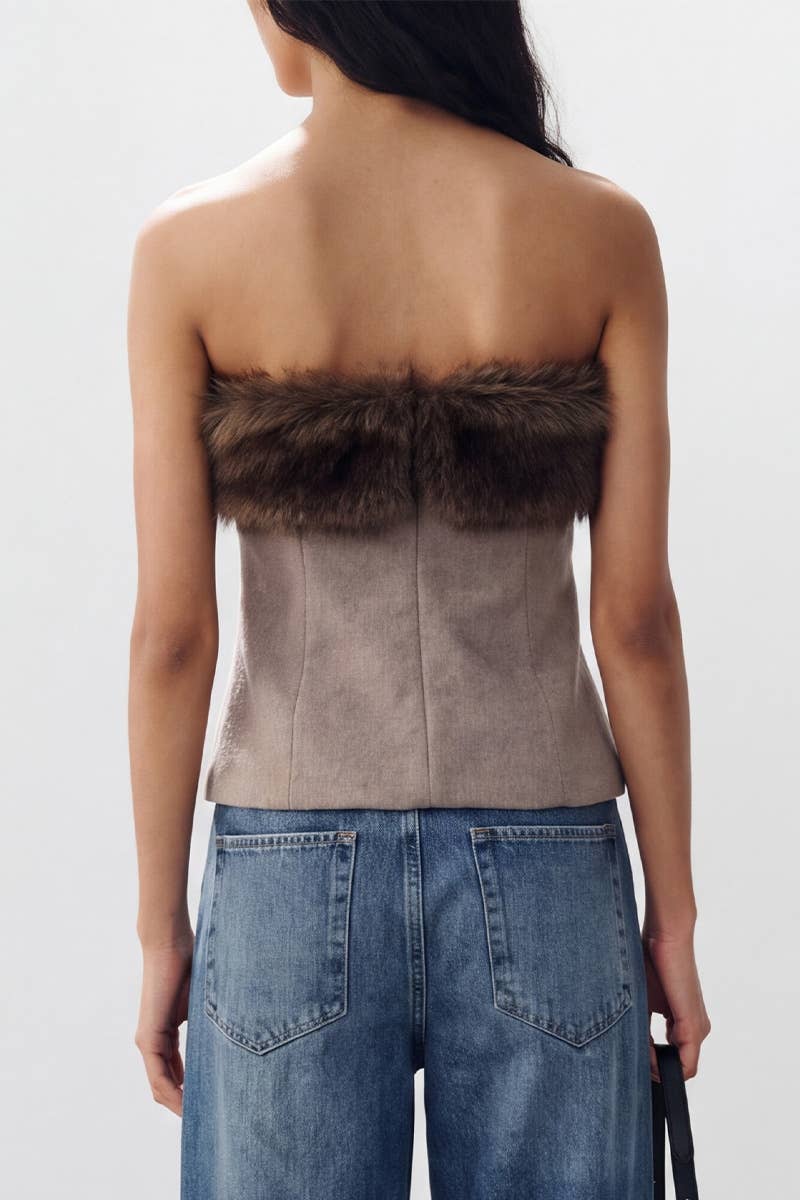 Mocha Faux Fur Trim Top