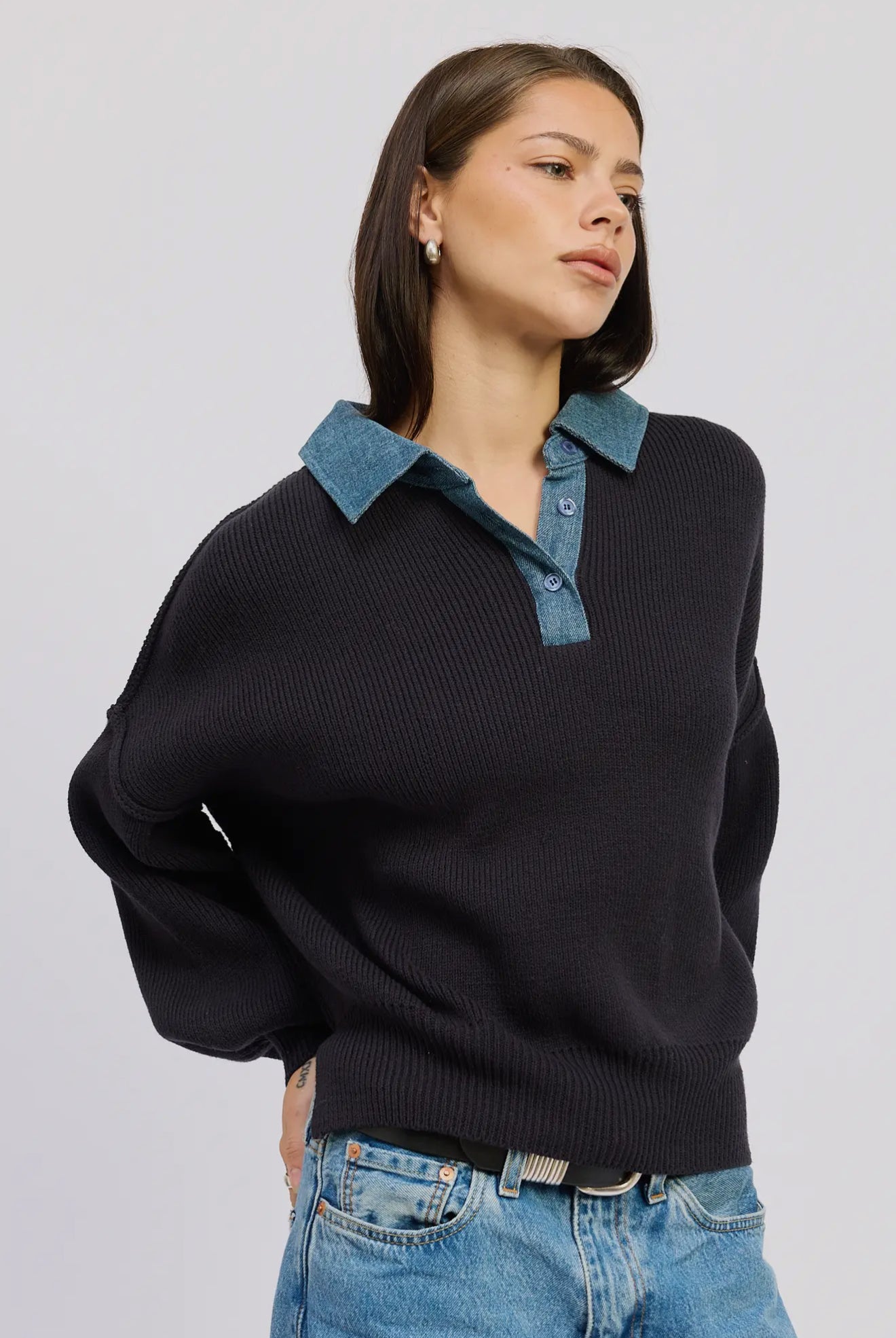 Contrasted Oversize Sweater with Collar