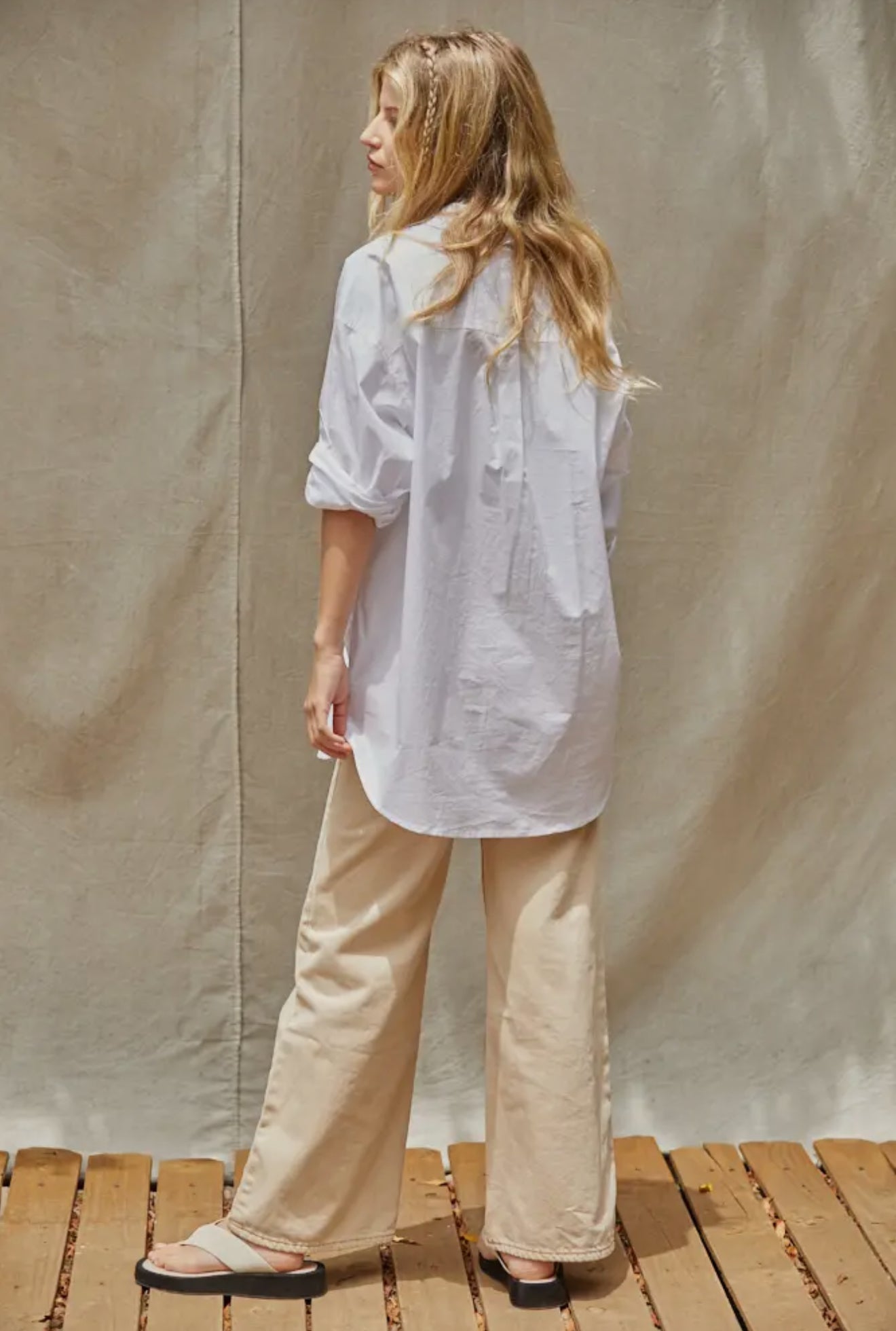 Woven Cotton Button Down Collar Neck Shirt