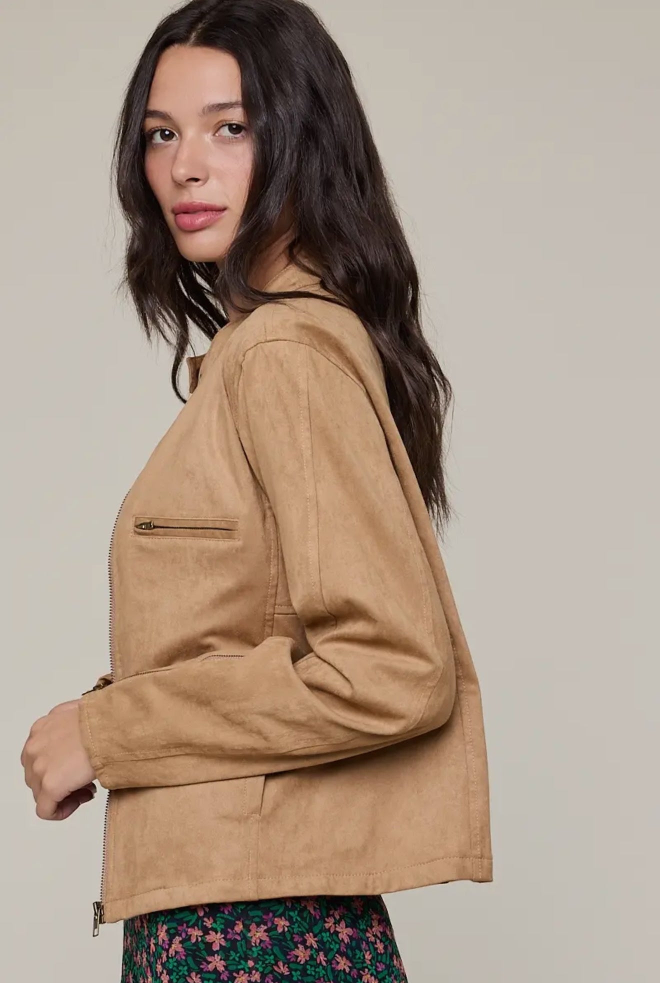 Suede Solid Color Neck Buttons Casual Jacket
