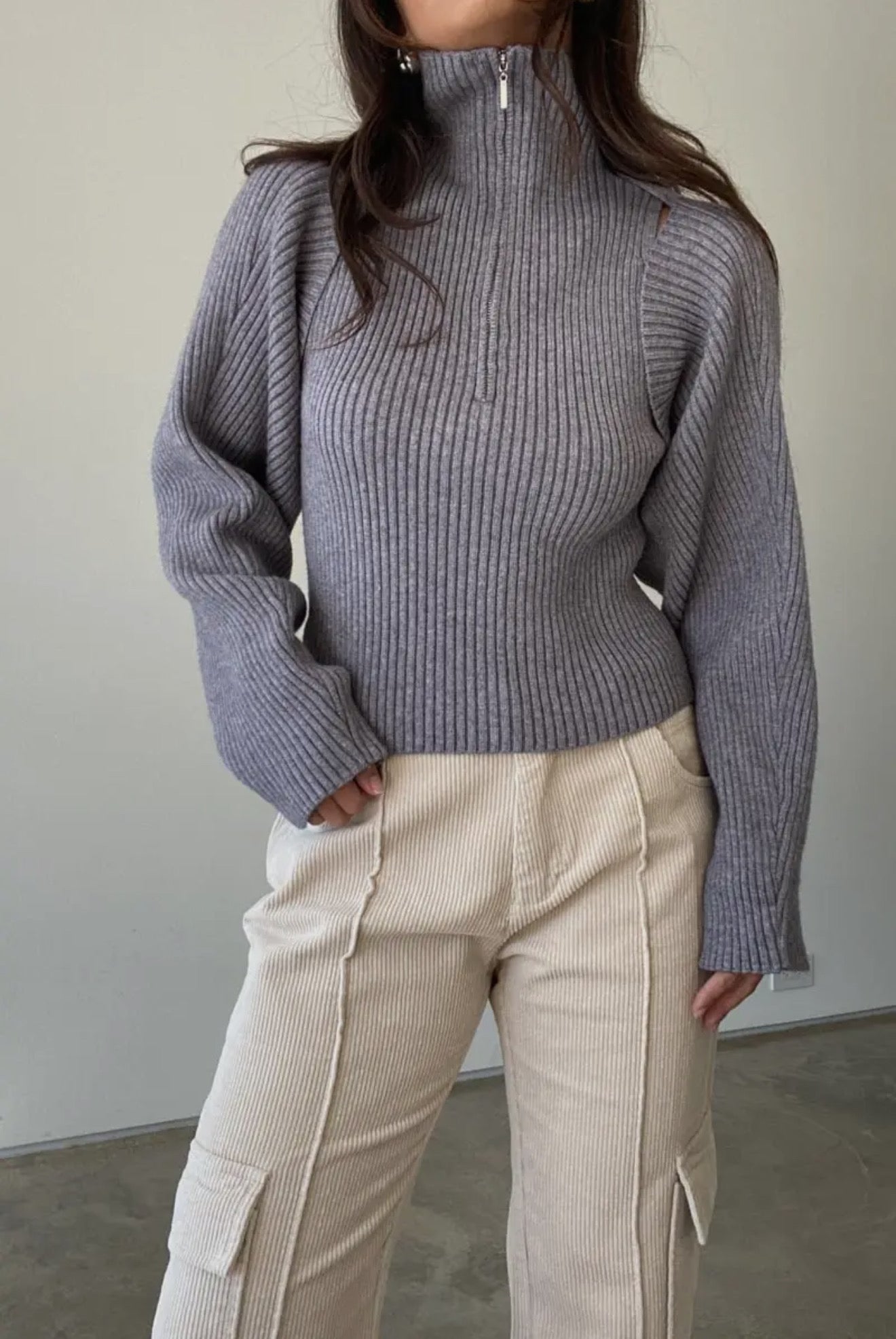Front Half Zip Knit Top and Bolero Set