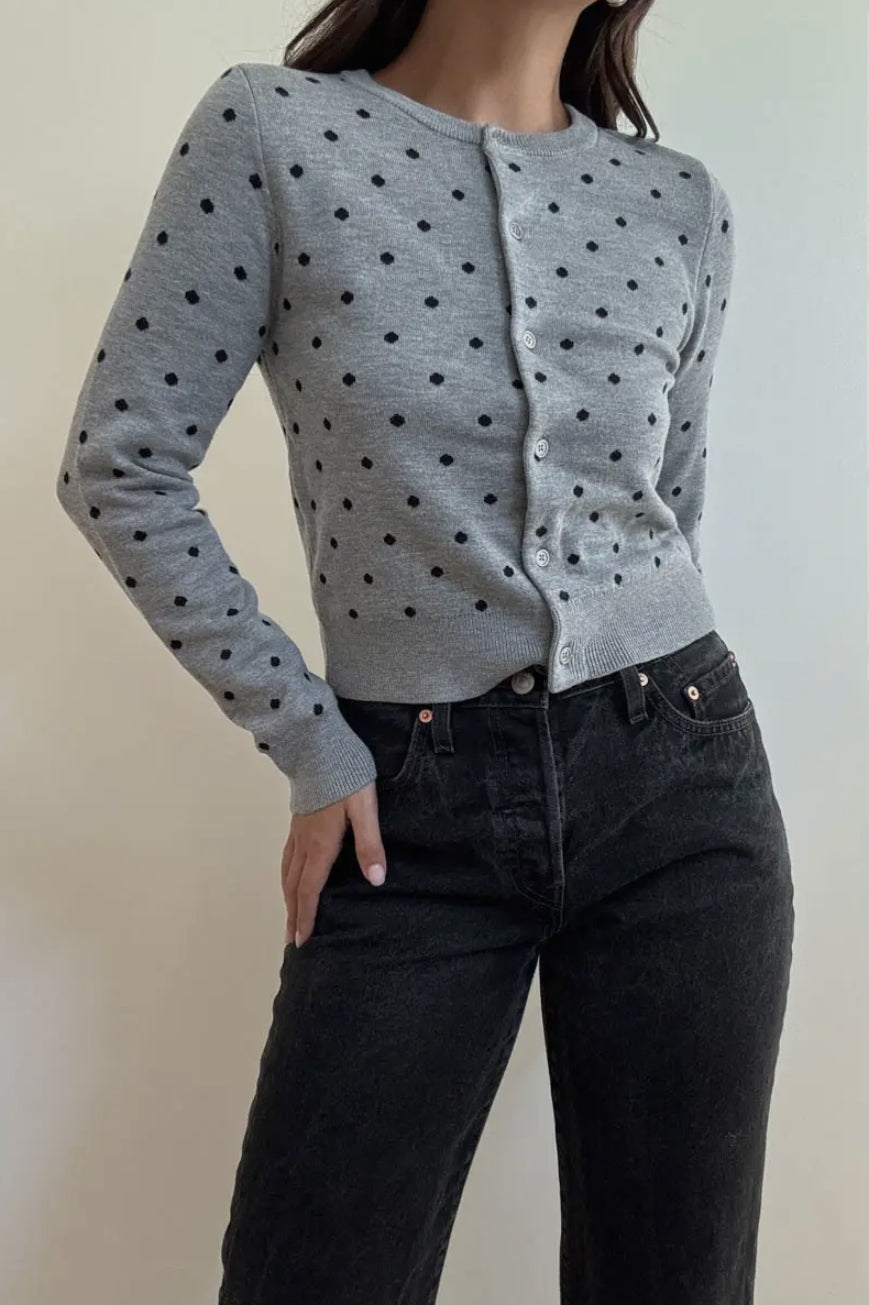 Polka Dot Knit Button Down Cardigan