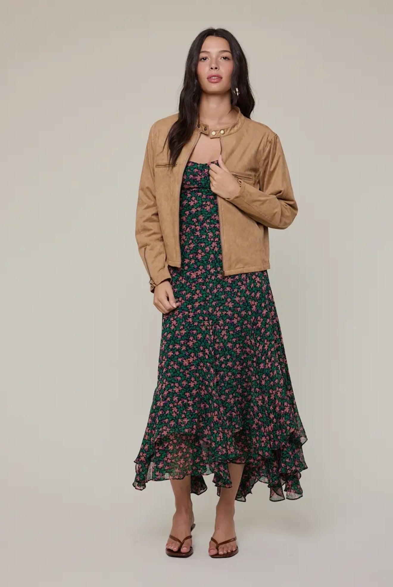 Suede Solid Color Neck Buttons Casual Jacket