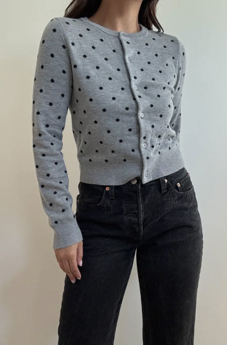 Polka Dot Knit Button Down Cardigan