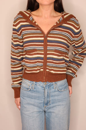 Striped Zip Up Hooded Knit