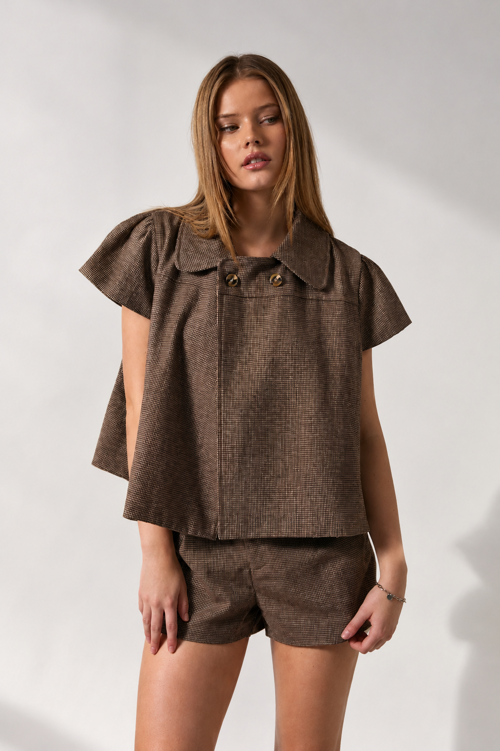 Puff Sleeve Houndstooth Top