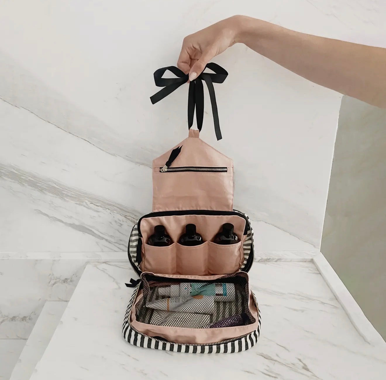 Striped Hanging Toiletry Case