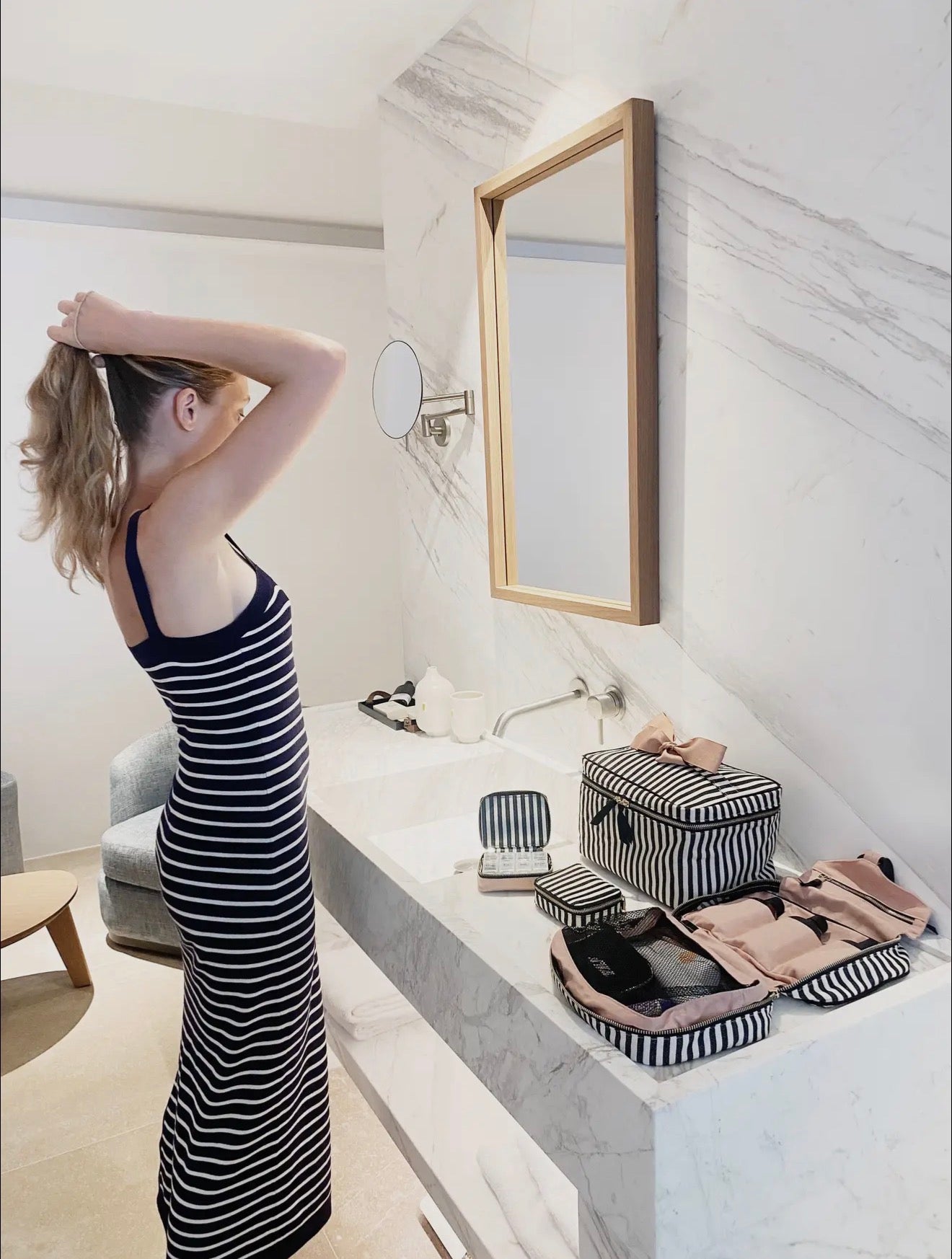 Striped Hanging Toiletry Case