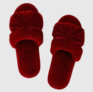 Burgundy Bow Slippers