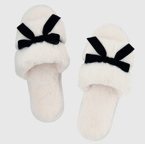 White & Black Bow Slippers