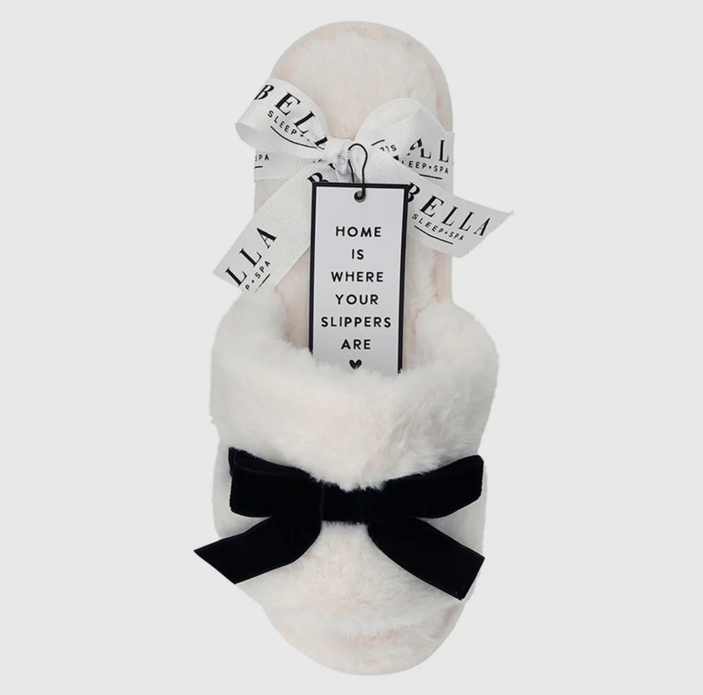 White & Black Bow Slippers