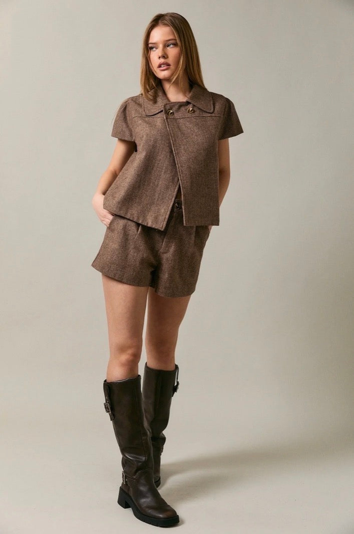 Puff Sleeve Houndstooth Top