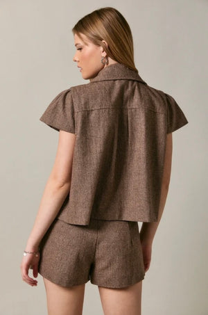 Puff Sleeve Houndstooth Top