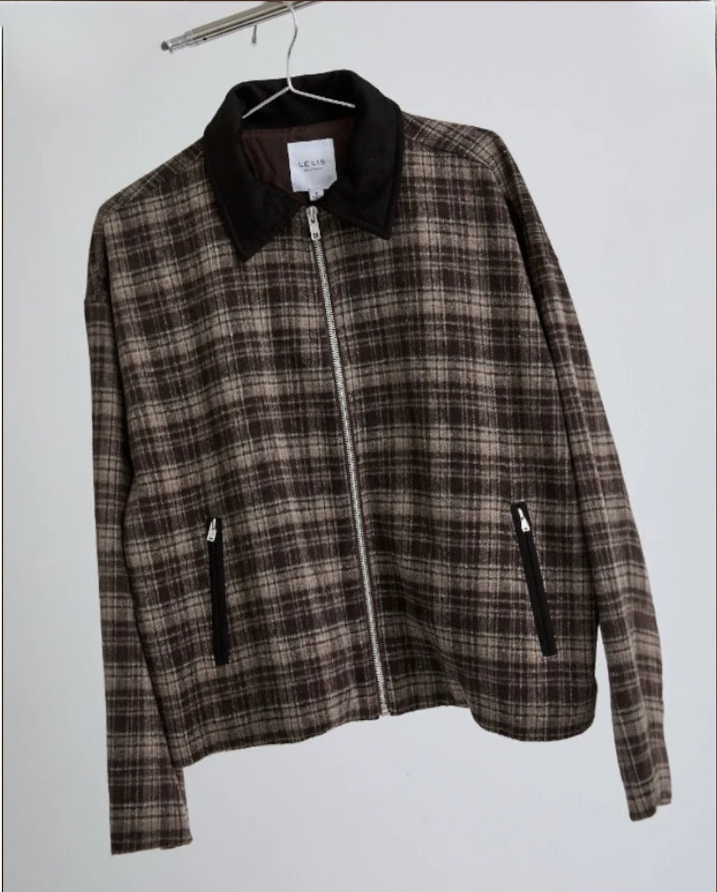 Suede Collar Detail Plaid Jacket