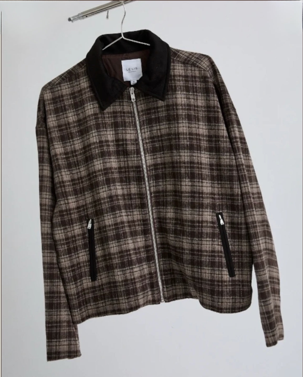 Suede Collar Detail Plaid Jacket