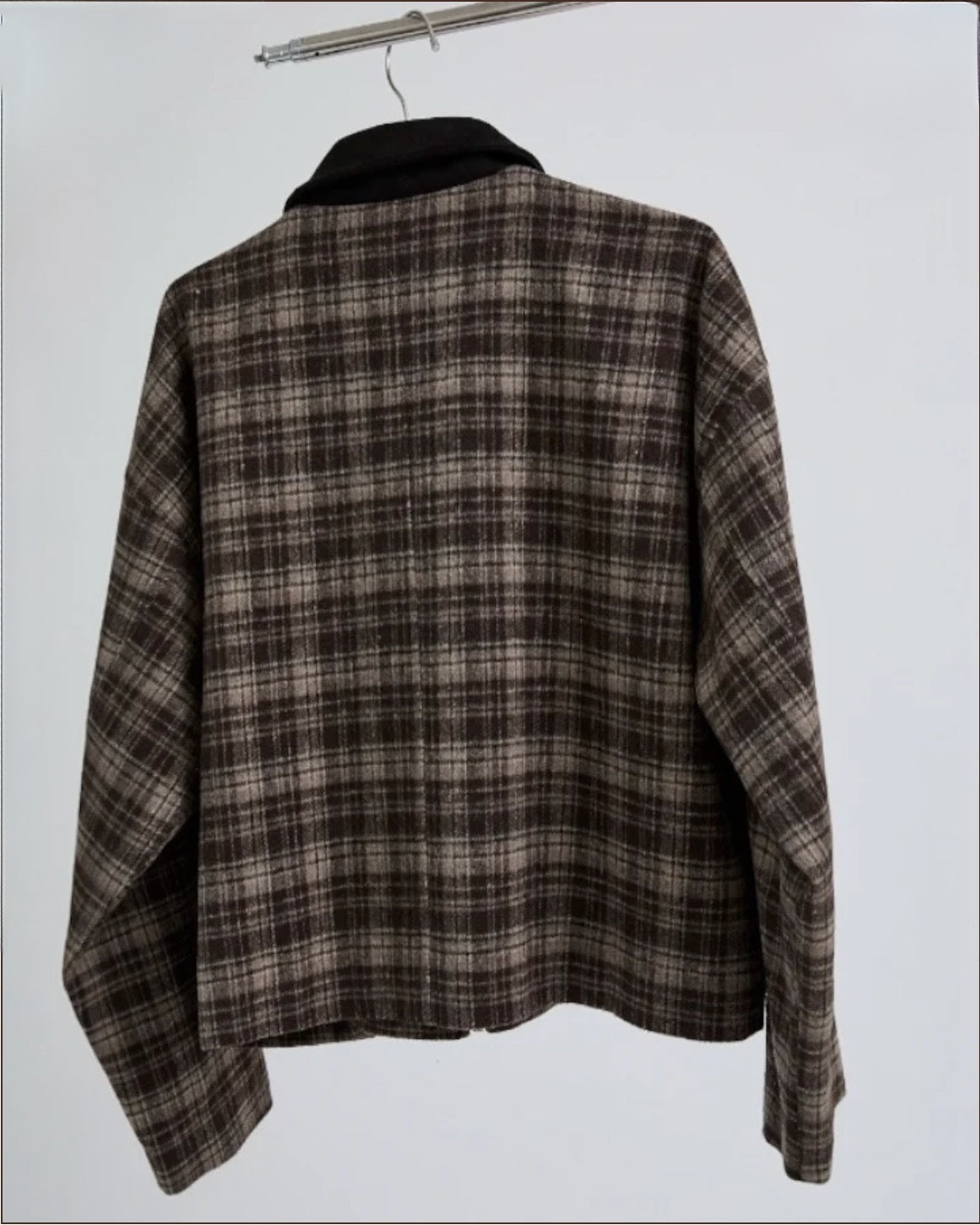 Suede Collar Detail Plaid Jacket